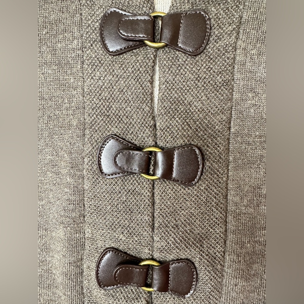 Equestrian Style Brown Wool Blend Sweater with Buckle Latch - Picture 6 of 13
